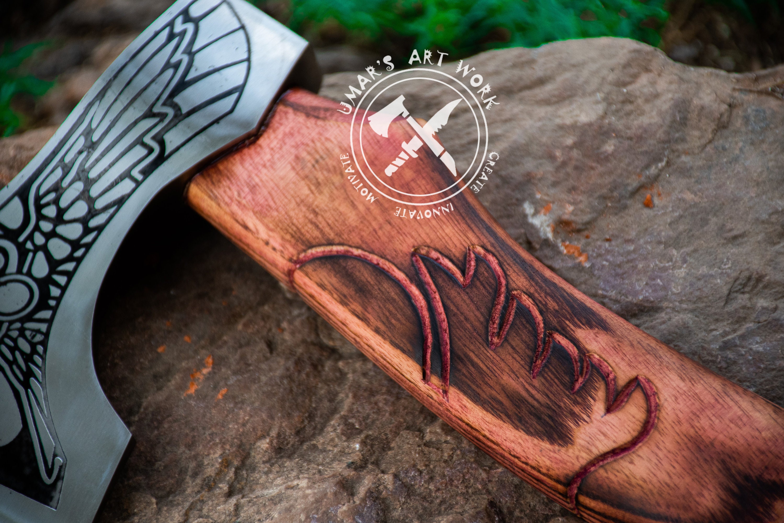 Ensemble hache et marteau viking fait main : Tomahawk de chasse sculpté