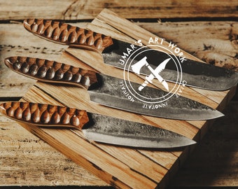Chef Knives Set 3 Pcs Damascus Steel Blade With Wood Handle Kitchen Knives Set Birthday Gift for Him Mothers Day Gifts