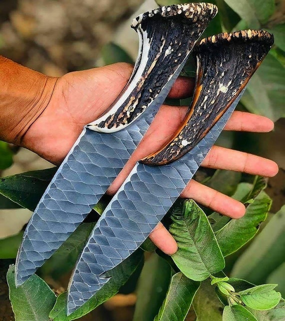 Stag Antler Handle Full Tang Blade Hunting Knife Cobra Snake Skin Leather Sheath Stag Antler Handle Full Tang Blade Hunting Knife Cobra Snake Skin Leather Sheath