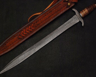 Beautiful Celtic Handmade Damascus Steel Sword 29" Damascus Sword Medieval Knight Warrior Viking Sword  Hunting Sword Best Gift for Him