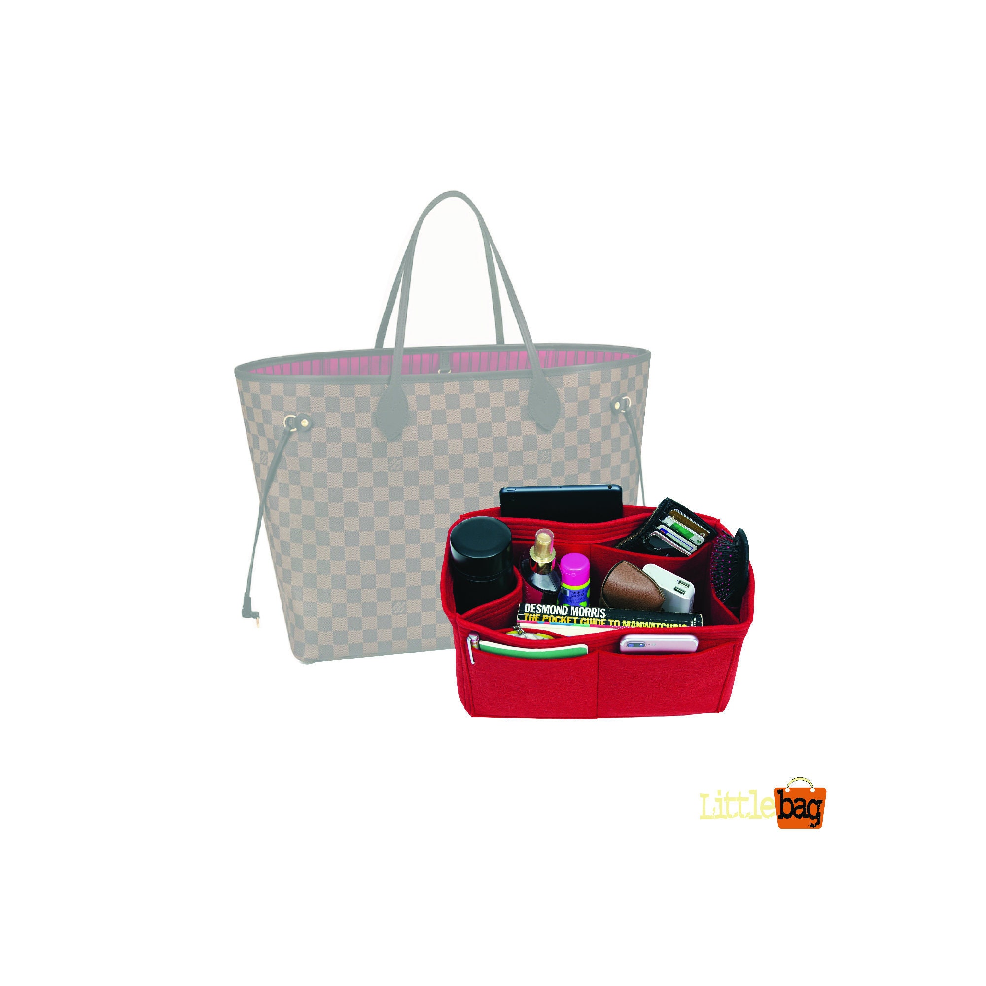 Bag and Purse Organizer with Chamber Style for Louis Vuitton Neverfull PM, Neverfull  MM and Neverfull GM