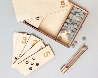 Planche à compter Montessori, jouet naturel, habileté à compter, jouets éducatifs en bois, motricité fine, trier et compter, pince à épiler Montessori