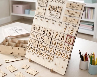Calendario Montessori, Calendario de madera para niños pequeños, Calendario preescolar, Calendario de aula, Juguetes de madera para aprender, Juguetes Montessori