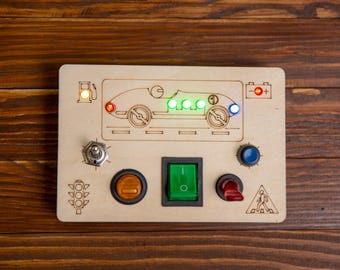 Montessori Light Busy Board for Toddlers – Wooden Sensory Activity Panel with Switches and LED Lights