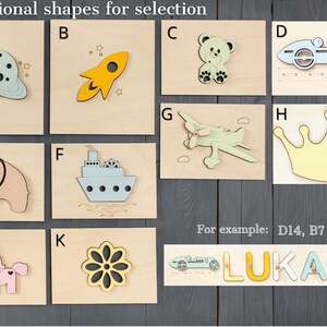 Namenspuzzle aus Holz, Namenspuzzle, Holzspielzeug, Puzzle mit Stiften, benutzerdefiniertes Kleinkindspielzeug, Montessori-Spielzeug, Namenspuzzle, personalisiertes Geschenk Bild 5