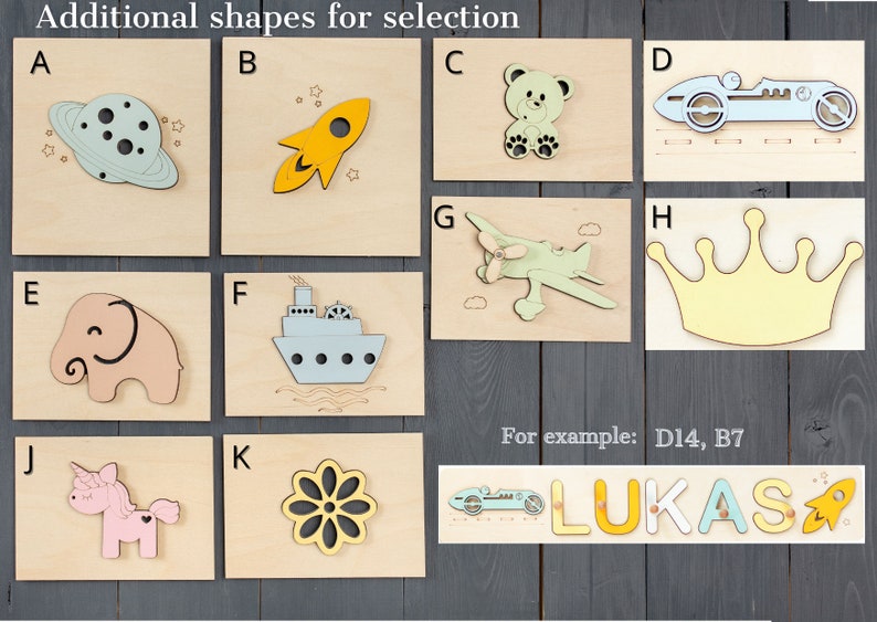 Namenspuzzle aus Holz, Namenspuzzle, Holzspielzeug, Puzzle mit Stiften, benutzerdefiniertes Kleinkindspielzeug, Montessori-Spielzeug, Namenspuzzle, personalisiertes Geschenk Bild 5