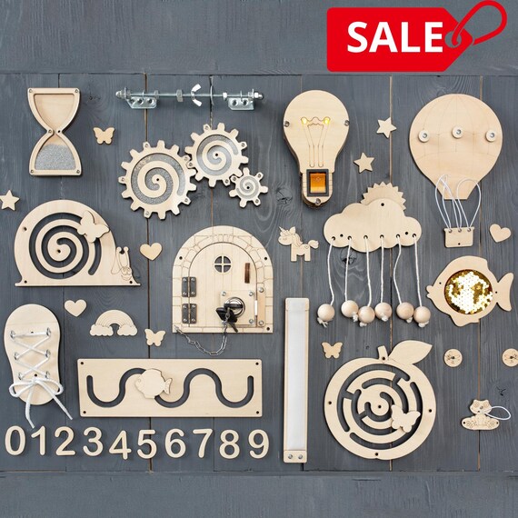 DIY Busy Board Parts – Montessori Activity Board Components – Wooden Sensory Toy Gift for Baby and Toddler