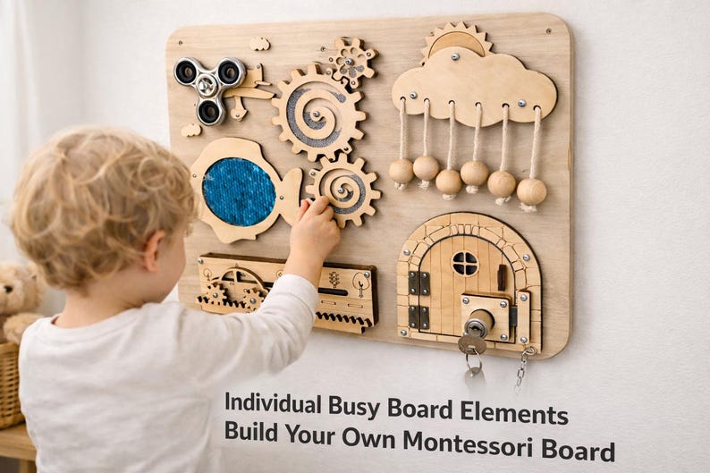 DIY Busy Board Parts – Montessori Activity Board Components – Wooden Sensory Toy Gift for Baby and Toddler image 2