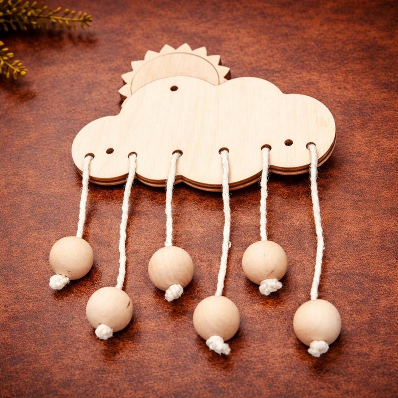 DIY Busy Board Parts – Montessori Activity Board Components – Wooden Sensory Toy Gift for Baby and Toddler Cloud with beads