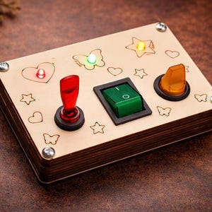 DIY Busy Board Parts – Montessori Activity Board Components – Wooden Sensory Toy Gift for Baby and Toddler Lights "Shapes"