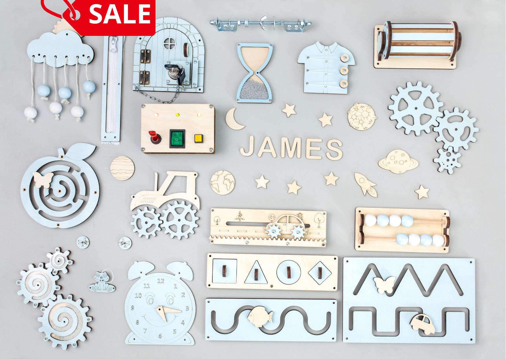 Wooden Busy Board Parts & Accessories – Montessori Sensory Elements for DIY – Unique Baby Gift Idea