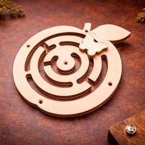 DIY Busy Board Parts – Montessori Activity Board Components – Wooden Sensory Toy Gift for Baby and Toddler Maze "Apple"