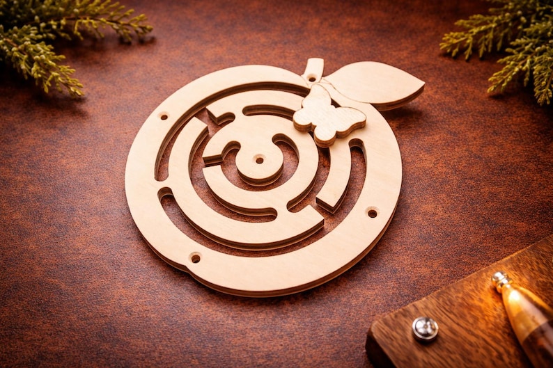 DIY Busy Board Parts – Montessori Activity Board Components – Wooden Sensory Toy Gift for Baby and Toddler Maze "Apple"