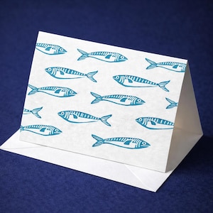 Hand Block Printed Fish Card, 4×6 Nautical/Marine Greeting Card with Envelope