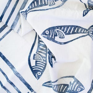 Blue Fish Pattern Flour Sack Cotton Kitchen Tea Towel