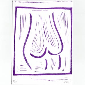 Booty Block Print, Royal Purple Handmade Art (5x7) with Envelope