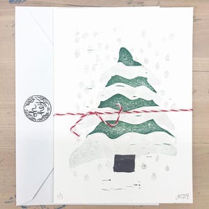 Let it snow, impression de bloc d'arbre à feuilles persistantes (5 x 7 po.) avec enveloppe