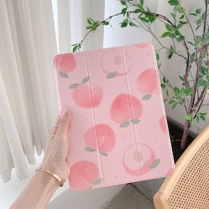 Summer pink peach cute iPad case with pencil holder for iPad9.7"/10.2"/10.5"/11in,iPad Air,iPad mini5,iPad Pro2021,iPad 2020/2019/2018