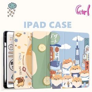 Kawaii cute animal iPad 2021 case with pencil holder for iPad9.7"/10.2"/10.5"/11in/12.9,iPad Air,iPad mini5,iPad Pro2021,iPad 2020/2019/2018