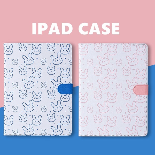 Cute pink bunny pattern iPad 2021 case with pencil holder for iPad9.7"/10.2"/10.5"/11in,iPad Air4,iPad mini6/5 case,iPad Pro2021,iPad 2020