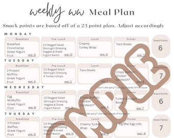 ww Digital Download Full Weekly Meal Plan with Recipes