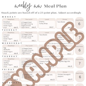 ww Digital Download Full Weekly Meal Plan with Recipes