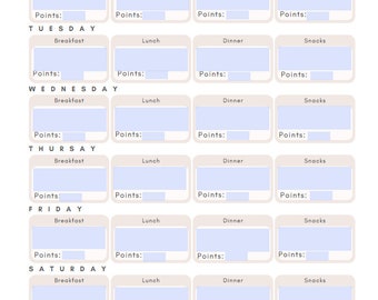 Fillable Weekly Meal Planner, Digital Meal Planner, Digital Weekly Meal Planner, Fillable Meal Planner, Digital Weight Watchers Meal Planner