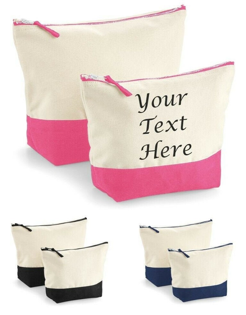 May include: Two sets of zippered canvas pouches. The first set is pink and white, the second set is black and white, and the third set is navy blue and white. The pouches are all the same size and shape, and they have a zipper closure. The pouches are perfect for storing small items, such as makeup, toiletries, or jewelry.