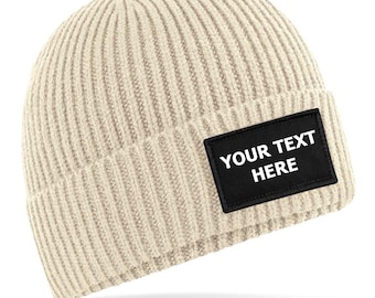 Personalised Beanie Hat Fashionable Custom Printed Winter Woolly Hat Unisex Mens Ladies Novelty Gift for Christmas Birthdays Cuffed Beany