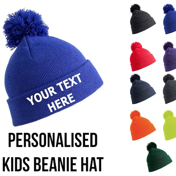 Personalised Kids Beanie Hat, Boys & Girls, Embroidered Bobble Hat, Personalized Winter Beanie Hat Pullover, Wooley Hat Unisex Novelty Gift