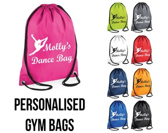 Personalised Dance Bag Printed Gym Bag Swim Bag PE Kit Sack Sports Kids Drawstring School Kit Sack Sports Kids Phys Ed Sports Sack Novelty