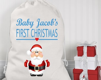 Personalised Santa Sack, Baby 1st Christmas Stocking, Boys Large Father Christmas Sack, Kids Santa Bag, Santa Toy Sack, XL Gift Bag