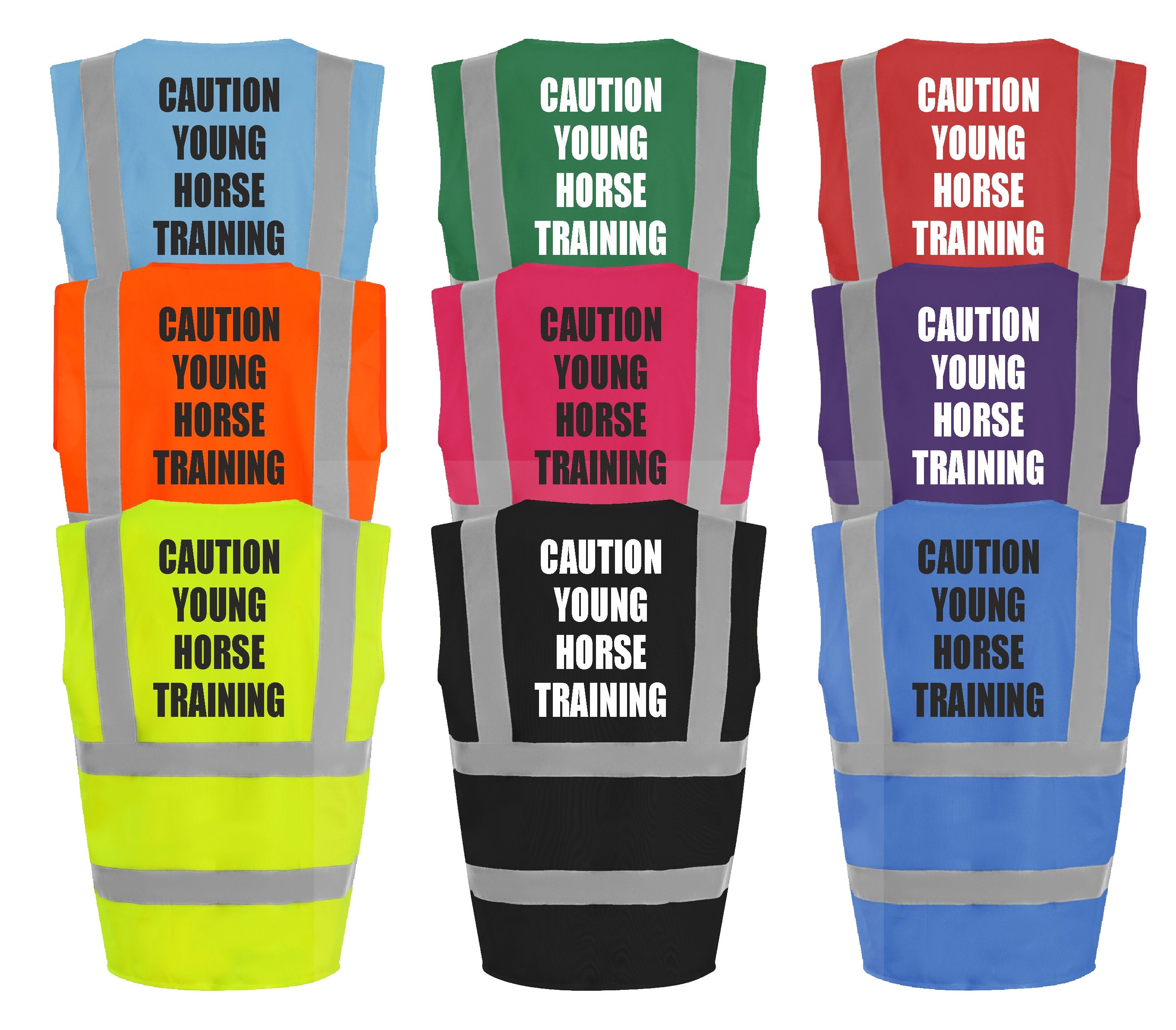 Equestrian CAUTION YOUNG HORSE Hi Viz Vis Vest Horse Riding Reflective