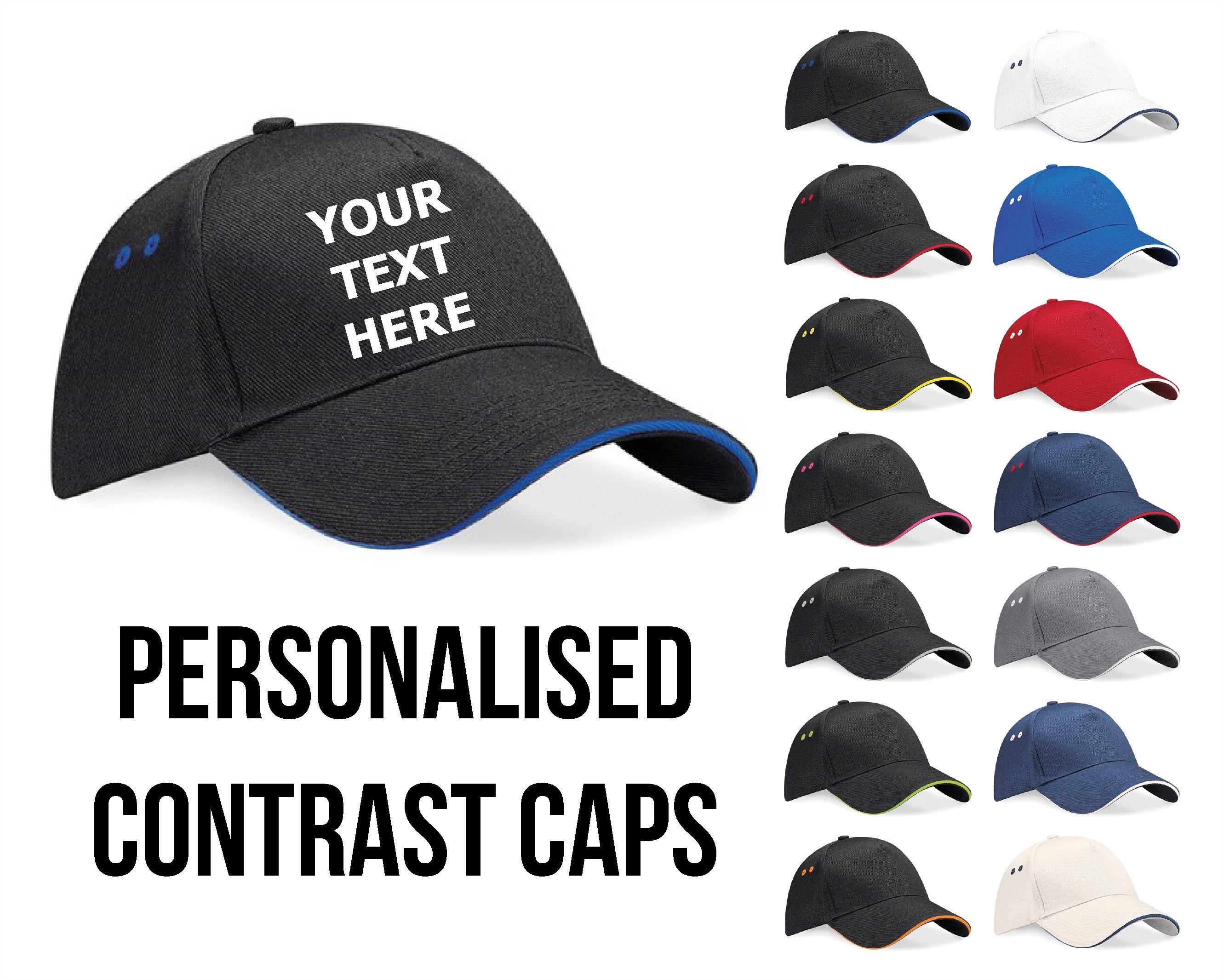 Personalised Embroidered Baseball Contrast Cap Custom Printed - Etsy