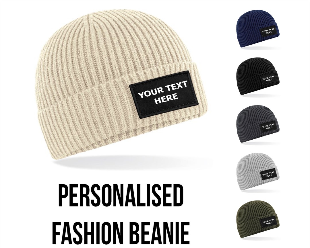 Personalised Beanie Hat Fashionable Custom Printed Winter Woolly Hat Unisex Mens Ladies Novelty