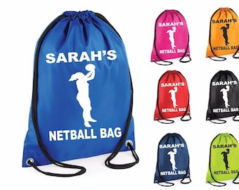 Personalised Netball Bag Printed Gym Bag Swim Bag PE Kit Sack Sports Kids Drawstring School Kit Sports Kids Phys Ed Sports Sack Novelty