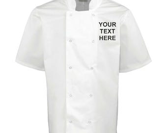 Personalised Chefs Jacket, Embroidered Unisex Chefs Apron, Short & Long Sleeve, Kitchen Cooking Gift, Chefs Coat Uniform Work Wear, Whites