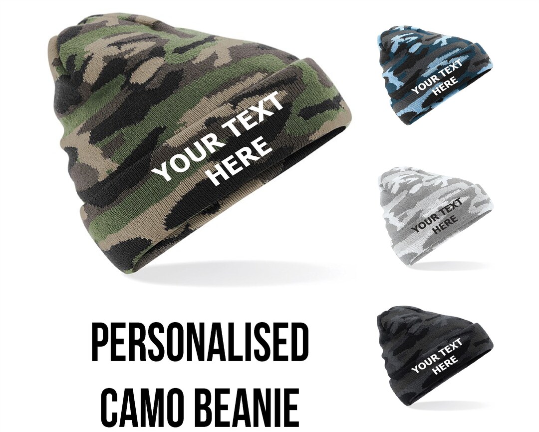 Personalised Beanie Hat, Embroidered Beanie Camouflage Hat, Custom Camo Winter Hat, Personalized