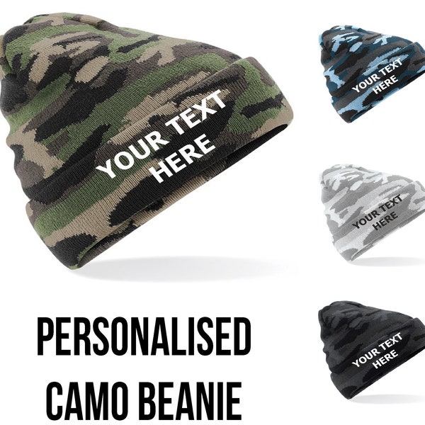 Personalised Beanie Hat, Embroidered Beanie Camouflage Hat, Custom Camo Winter Hat, Personalized Beanie Adults, Customized Beanie For Men