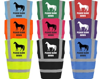 Please Slow Down High Vis Equestrian Vest Horse Riding Printed Hi Viz Safety Vest Reflective Event Safety Visibility Jacket Coat