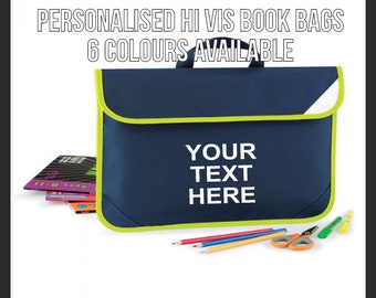 Personalised Hi Vis School Book Bag Custom Printed Childrens Briefcase Kids Zip Pouch Office Back to School Learning Case Home Learning