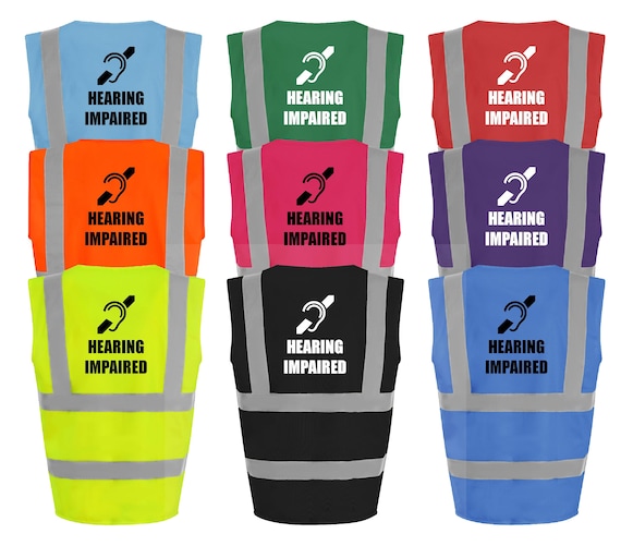 Hearing Impaired Hi Vis Vest, Hard of Hearing High Visibility Jacket, Reflective Safety Waistcoat, Deaf, Hi Viz Coat Hearing Aid T-Shirt