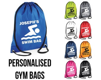 Personalised Swim Bag Printed PE Kit Gym Bag Swimming Bag Sack Sports Kids Drawstring School Sack Sports Kids Phys Ed Sports Sack Novelty