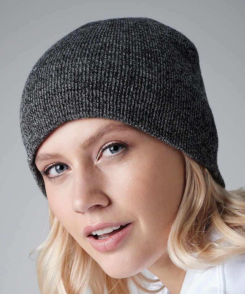 May include: A gray knit beanie with a ribbed texture.