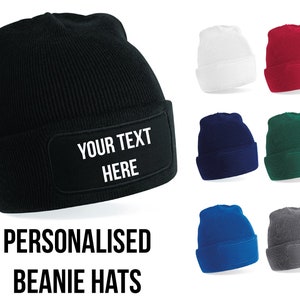 Personalised Printed Beanie Hat Pullover Custom Woolly Hat Unisex PB Mens Ladies Novelty Gift Christmas Cuffed