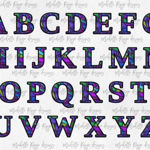 Lila Petrol Blau Buntglas Alphabet, Mosaik Glas Alpha, PNG Überlagerungen, Buchstaben Überlagerungen, ABC Clipart, PNG Schriftart