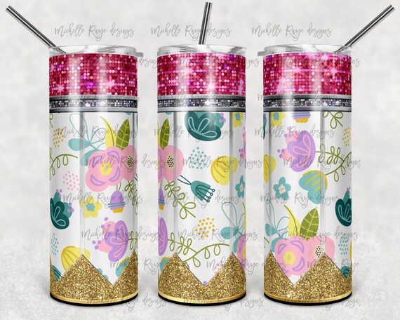 Teacher, Pencil Flowers, Glitter, 20 Oz Skinny Tumbler.