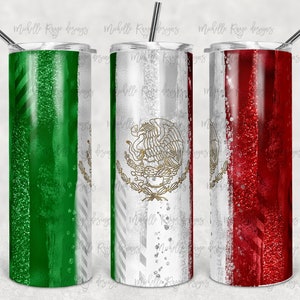 Mexican Flag, Coat of Arms, Shiny, Glitter, Metallic, 20 oz Skinny Tumbler, Sublimation Design, Digital Download PNG, Instant DIGITAL ONLY
