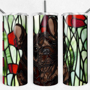 French Bulldog - Brindle Brown Eyes Stained Glass PNG Sublimation Wrap, 20oz Tumbler Design, Frenchie, Digital Download, PNG Dog Mom,JPG