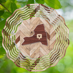 Spinner de viento de grano de madera de Nueva York, Spinners de viento colgantes para exteriores, diseño de sublimación, descarga instantánea